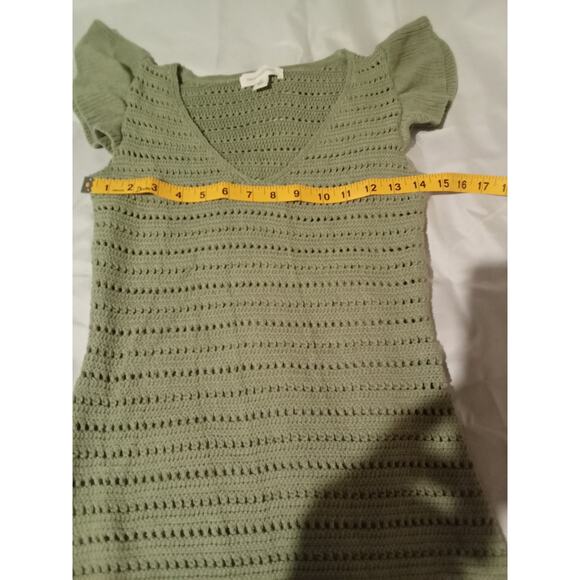 Treasure & Bond Green Crochet Knit Flutter Sleeve Linen Blend Sweater Dress Sz M - Picture 9 of 10